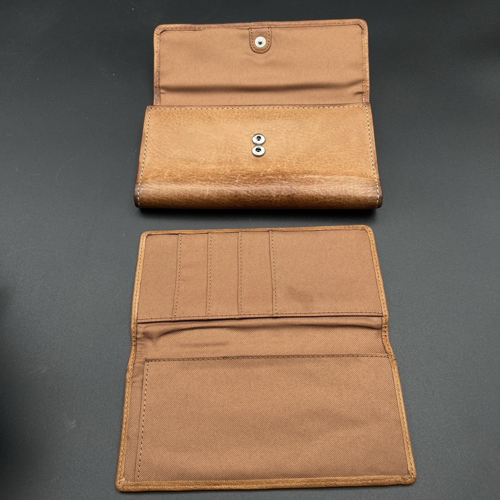 Vintage Fossil Brown Leather Clutch Wallet Checkbook Organizer Snap Closure - Picture 2 of 12